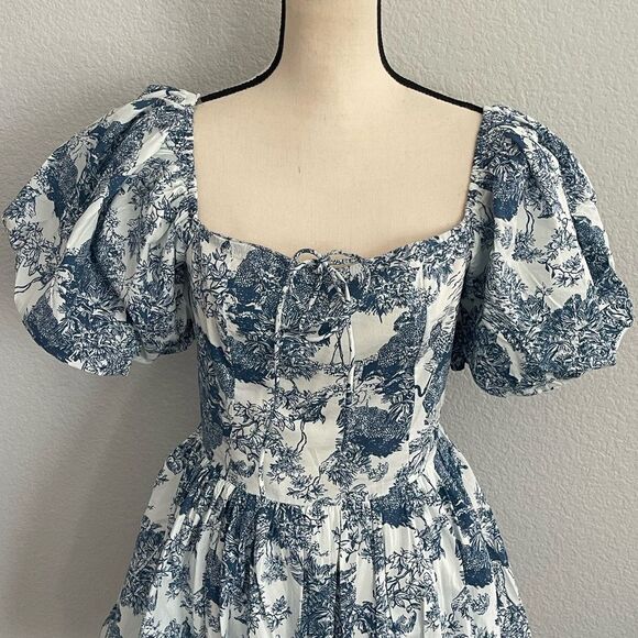 Luna Skies Blue and White Puff Sleeve Romper - Picture 3 of 7